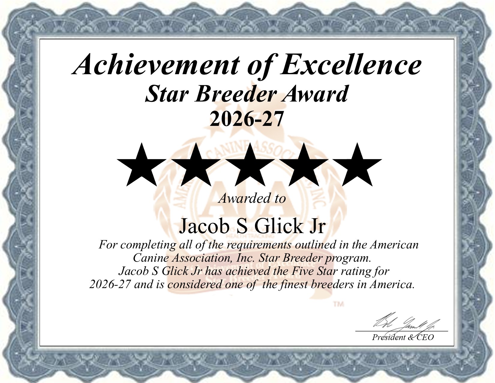 Jacob S, Glick JR, dog, breeder, star, certificate, Jacob S-Glick JR, Quarryville, PA, Pennsylvania, puppy, dog, kennels, mill, puppymill, usda, 5-star, aca, ica, registered, Bichon Frise